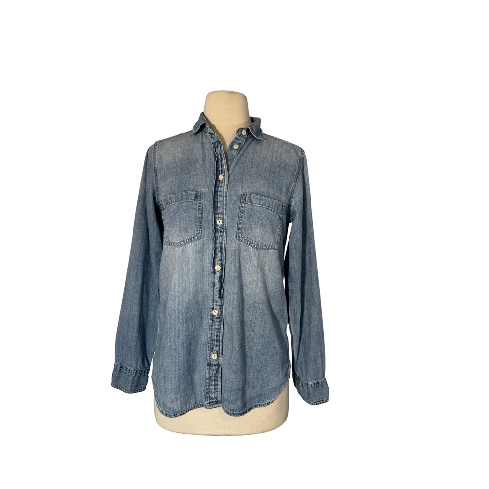 J.Crew Womens Light Wash Denim Button Down Shirt Long Sleeve  Size 2